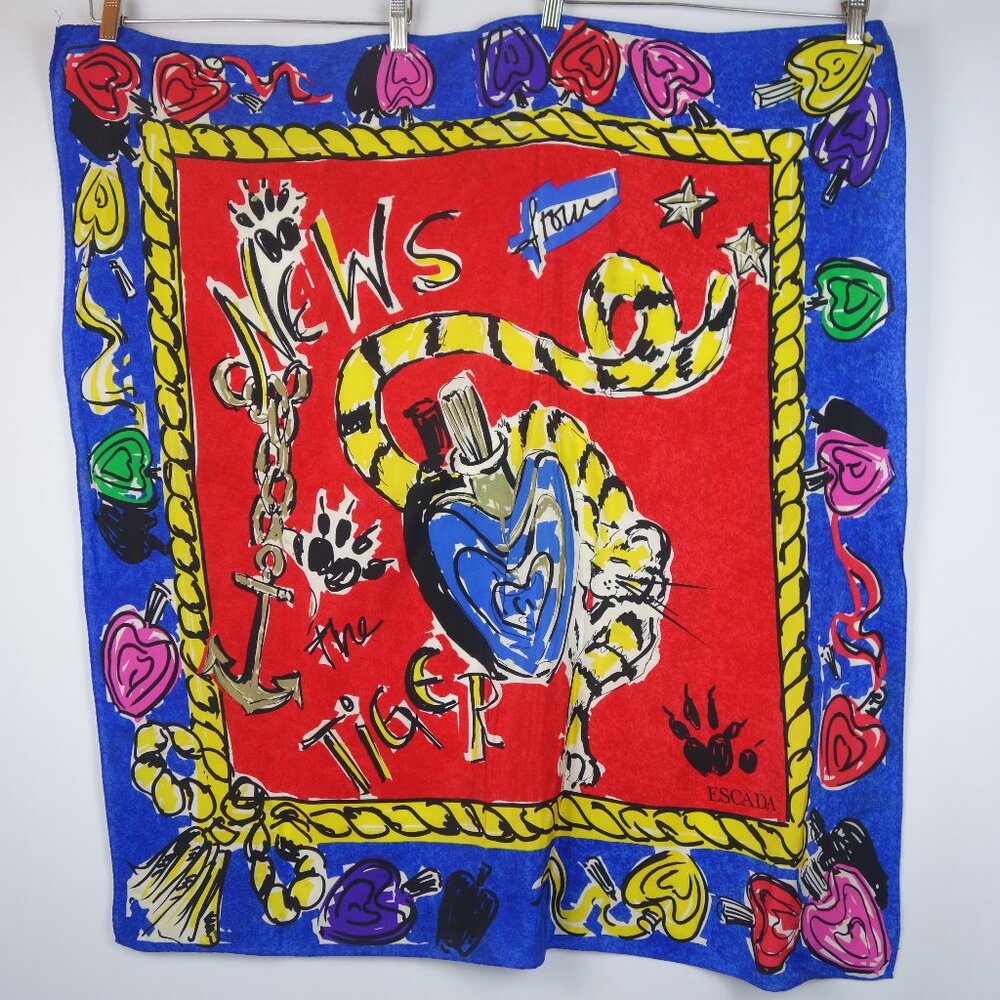 Vintage Escada News From The Tiger Print 100% Silk Scarf, Missing Label Tag